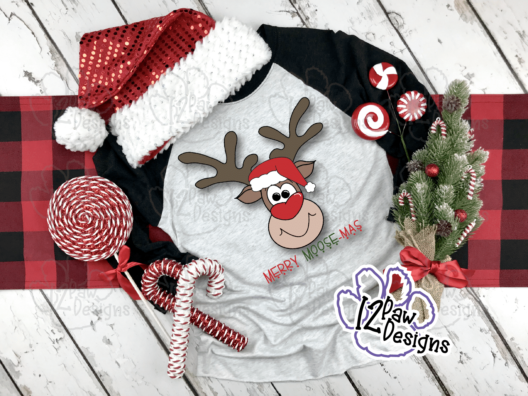 12PD Merry Moose-mas Santa Shirt Mockup - 12 Paw Designs Merry Moose-mas