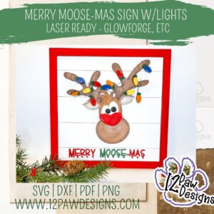 Laser Ready - Merry Moose-Mas Lights Sign, Merry Moose, Christmas Moose, Glowforge, Svg/Dxf/Png/Eps, Digital Download, Cut File