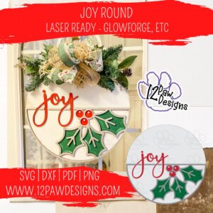 Laser Ready Joy Round, Joy Sign, Joy Christmas Sign, Glowforge, Laser Ready, Svg/Dxf/Png/Eps, Digital Download, Cut File