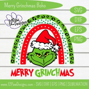 Grinchmas, Grinch Boho, Christmas Rainbow, Cricut Silhouette, Svg/Dxf/Png/Eps, Digital Download, Cut File