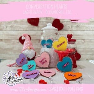 Conversation Hearts, Candy Hearts, Valentine Heart, Glowforge, Laser Ready, Svg/Dxf/Png/Eps, Digital Download, Cut File