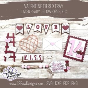 Valentine Tiered Tray - Laser Ready, Valentine Decor, Valentine Sign, Glowforge, Laser Ready, Svg/Dxf/Png/Eps, Digital Download, Cut File