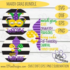 Mardi Gras Bundle, Mardi Gras Mask, Mardi Gras Fleur De Lis, Cricut, Silhouette, Sublimation, Svg/Dxf/Png/Eps, Digital Download, Cut File