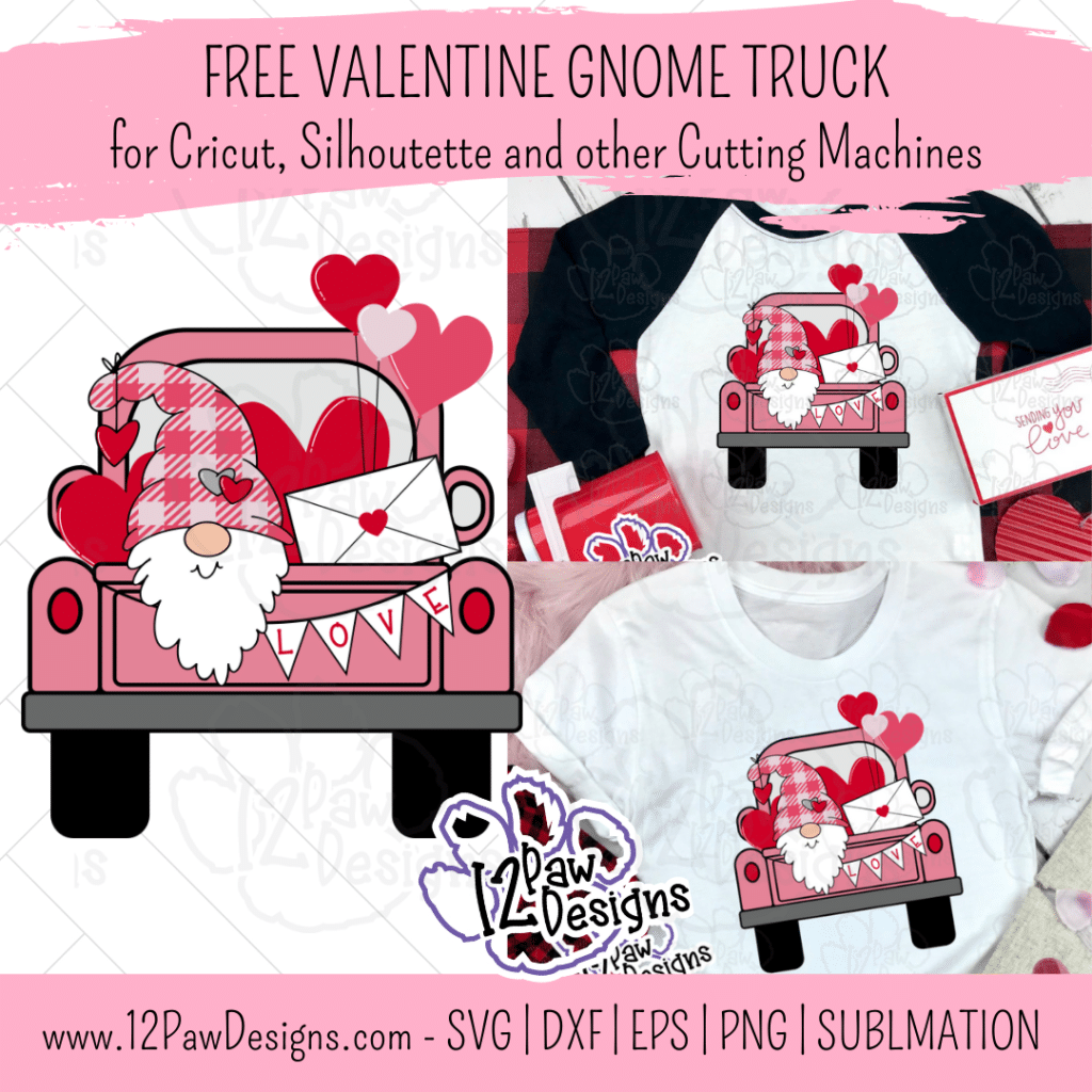 Valentine Gnome, Valentine Truck, Valentine Gnome Truck, Cricut, Silhouette, Sublimation, Svg/Dxf/Png/Eps, Digital Download, Cut File