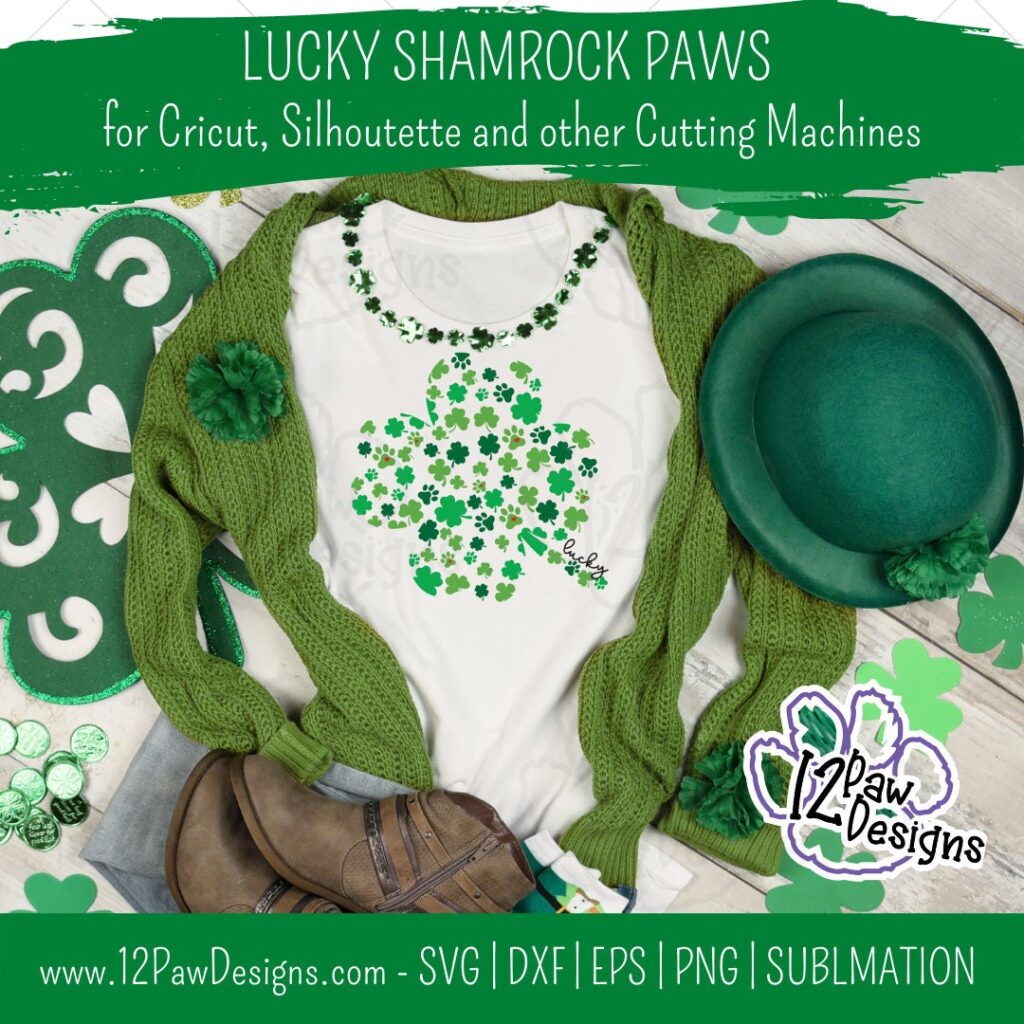Lucky Shamrock Paws, Lucky Paw Print, St Patricks Day, Cricut, Silhouette, Sublimation, Svg/Dxf/Png/Eps, Digital Download, Cut File