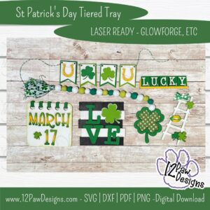 St Patrick Tiered Tray, Lucky Tier Tray, Shamrock Tray, Glowforge, Laser Ready, Svg/Dxf/Png/Pdf, Digital Download, Cut File