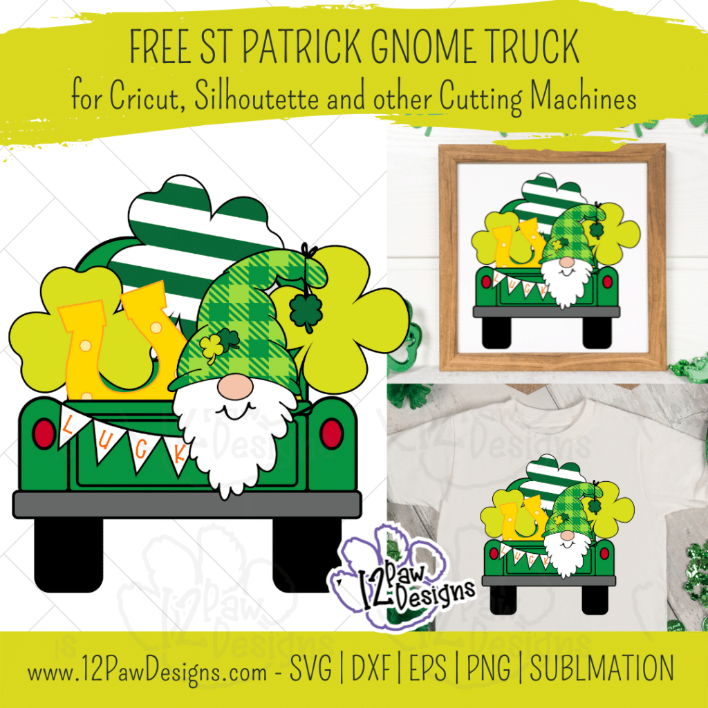 St Patrick Gnome Truck, Gnome Shamrock Truck, Lucky Clover, Cricut, Silhouette, Sublimation, Svg, Png, Digital Download, Cut File