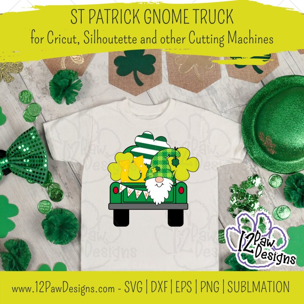 St Patrick Gnome Truck, Gnome Shamrock Truck, Lucky Clover, Cricut, Silhouette, Sublimation, Svg, Png, Digital Download, Cut File