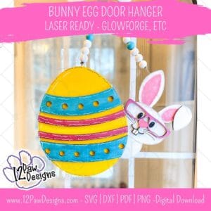 Bunny Egg Door Hanger, Easter Door Hanger, Easter Bunny Door Hanger, Glowforge, Laser Ready, Svg/Dxf/Png/Pdf, Digital Download, Cut File