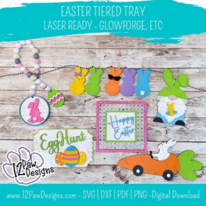 Easter Tiered Tray, Easter Decor, Tiered Tray, Carrot Car, Glowforge, Laser Ready, Svg/Dxf/Png/Pdf, Digital Download, Cut File