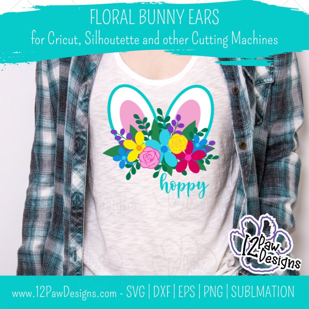 Floral Bunny, Floral Bunny Ears, Easter Bunny, Floral Rabbit, Cricut, Silhouette, Sublimation, Svg, Png, Digital Download, Cut File