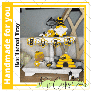 Handmade Bee Gnome Tiered Tray, Bee Gnome Tiered Tray, Hand Painted Gnomes, Bee Tray Decor, Hand-Painted Tiered Tray