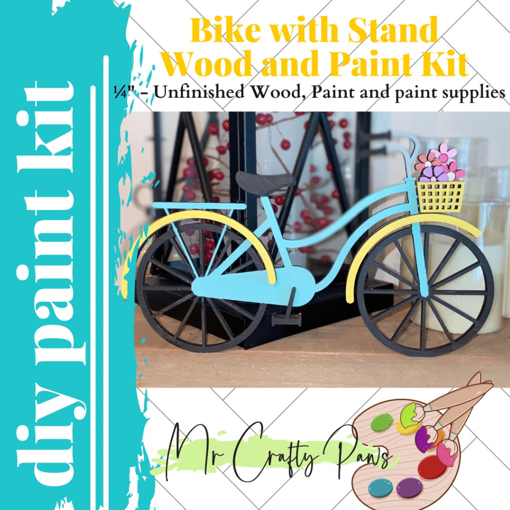 Paint Kit Bike and stand, Bike Decor, Wooden Bicycle and paint supplies, DIY Paint Kit, Paint Your Own
