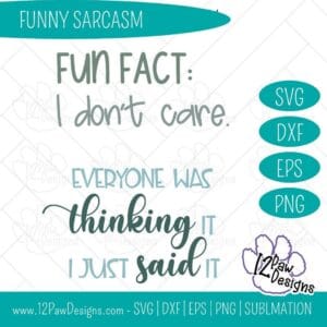 Funny Sarcastic Quotes, Funny Sarcasm, Fun Fact I Don'T Care, Everyone Was Thinking It I Just Said It , Funny Svg, Cricut, Silhouette, Sublimation, Svg, Png, Digital Download, Cut File