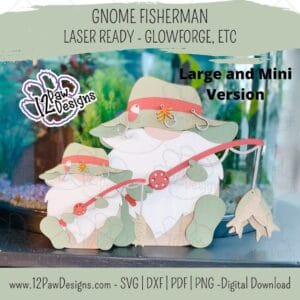 Gnome Fisherman, Fisherman, Laser Ready Gnome Fisherman, Glowforge, Laser Ready, Svg/Dxf/Png/Pdf, Digital Download, Cut File