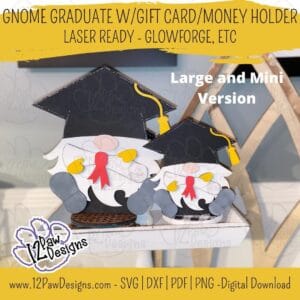 Gnome Graduate, Graduation, Graduate, Gnome Gift, Glowforge, Laser Ready, Svg/Dxf/Png/Pdf, Digital Download, Cut File