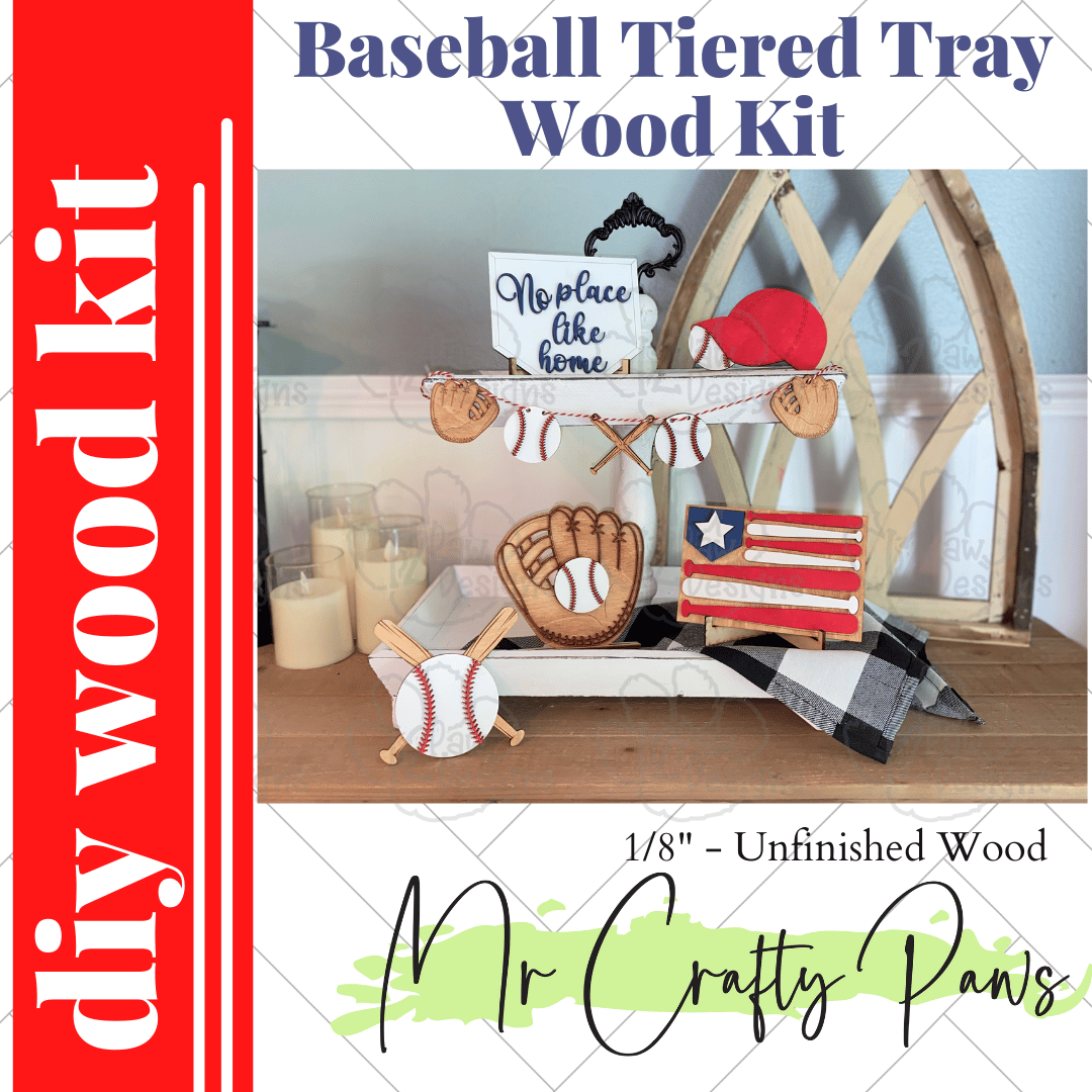 Diy Baseball Tiered Tray, Tiered Tray Decor, Baseball Tray, Baseball Tiered Tray, Unfinished Wood Blank, Diy Wood Kit