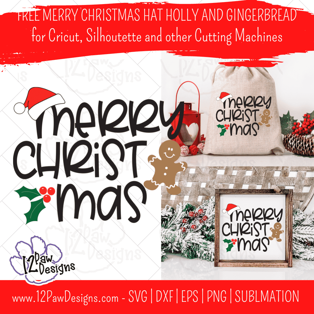 Merry Christmas with Gingerbread, Holly and a Santa Hat