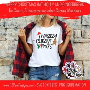 Merry Christmas, Christmas Svg, Gingerbread, Holly, Cricut Silhouette, Svg/Dxf/Png/Eps/Sublimation, Digital Download, Cut File