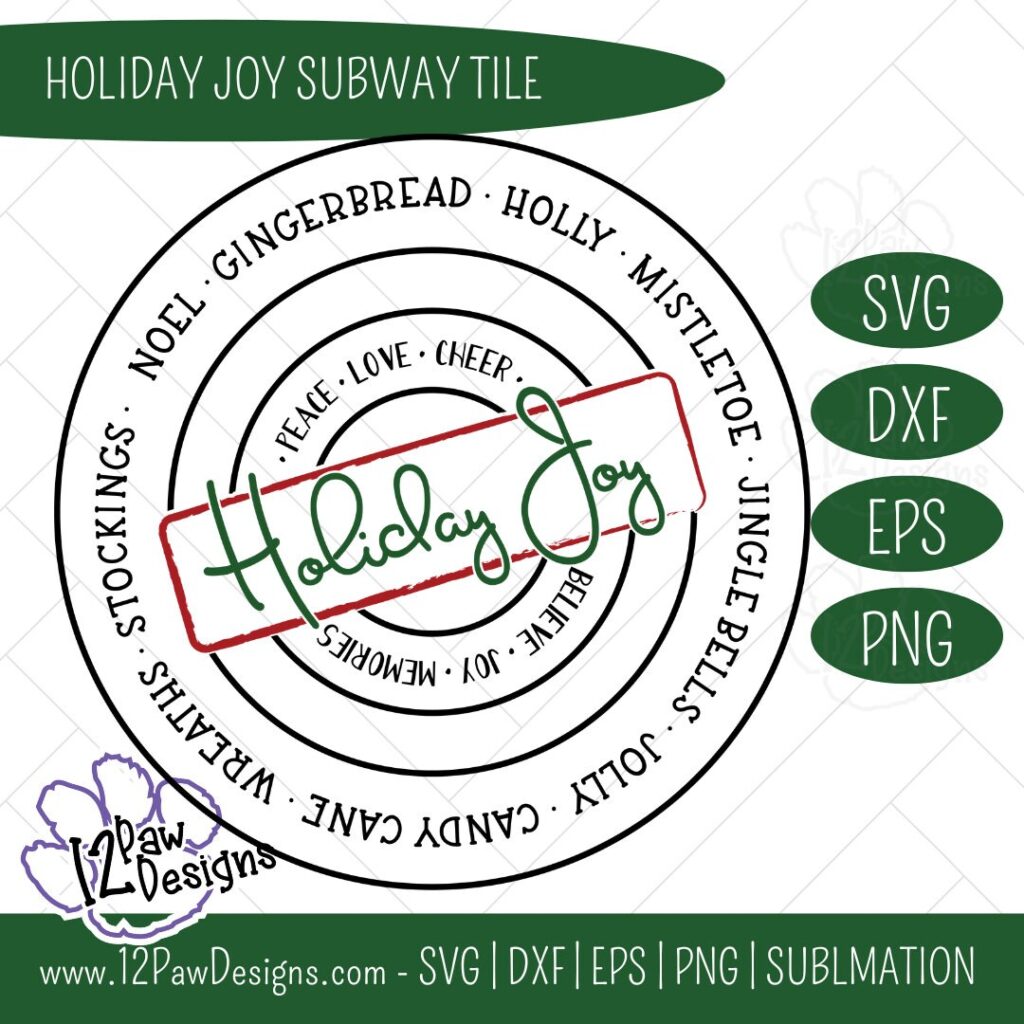 Christmas Subway Art, Holiday Joy Subway Tile, Holiday Joy, Cricut Silhouette, Svg/Dxf/Png/Eps/Sublimation, Digital Download, Cut File