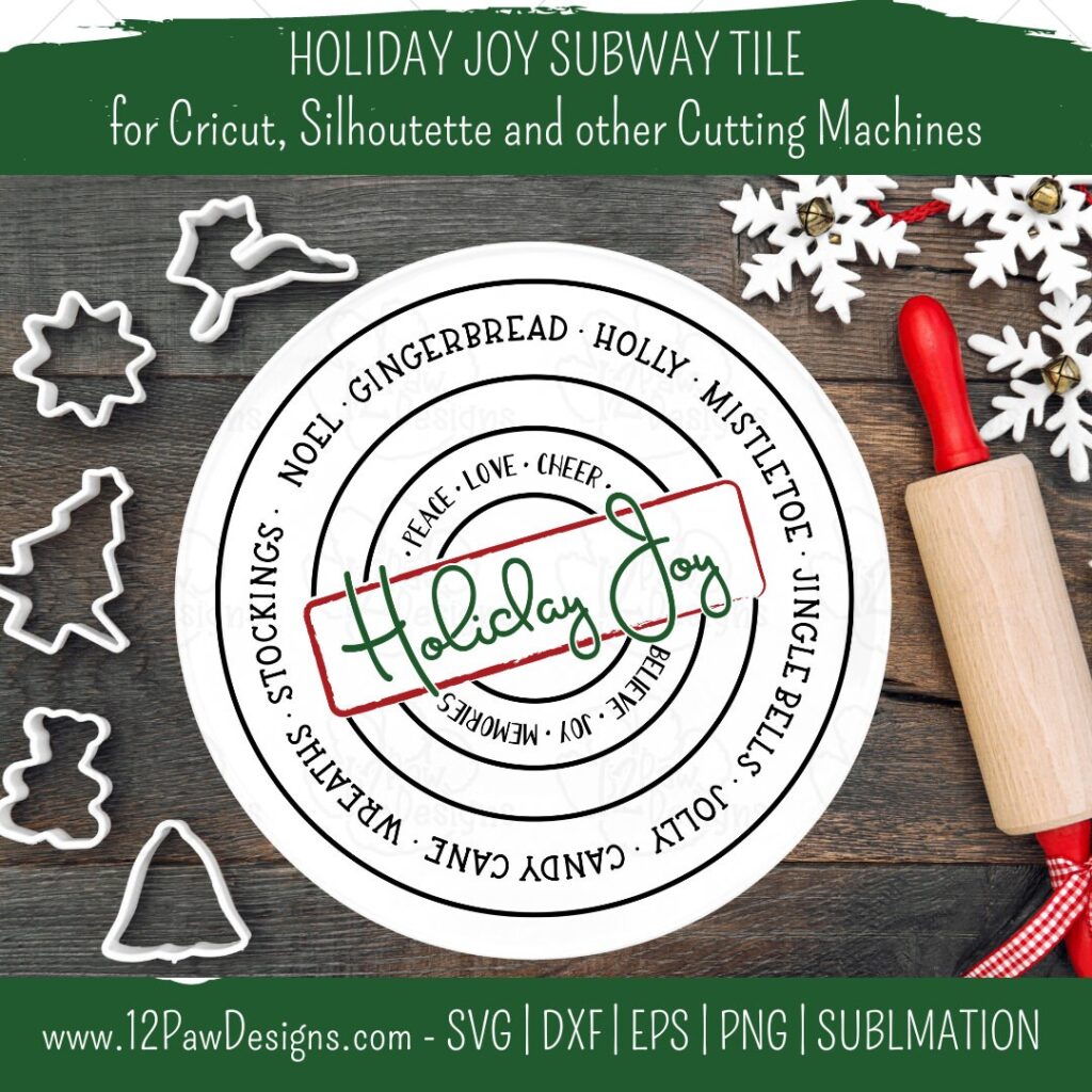 Christmas Subway Art, Holiday Joy Subway Tile, Holiday Joy, Cricut Silhouette, Svg/Dxf/Png/Eps/Sublimation, Digital Download, Cut File