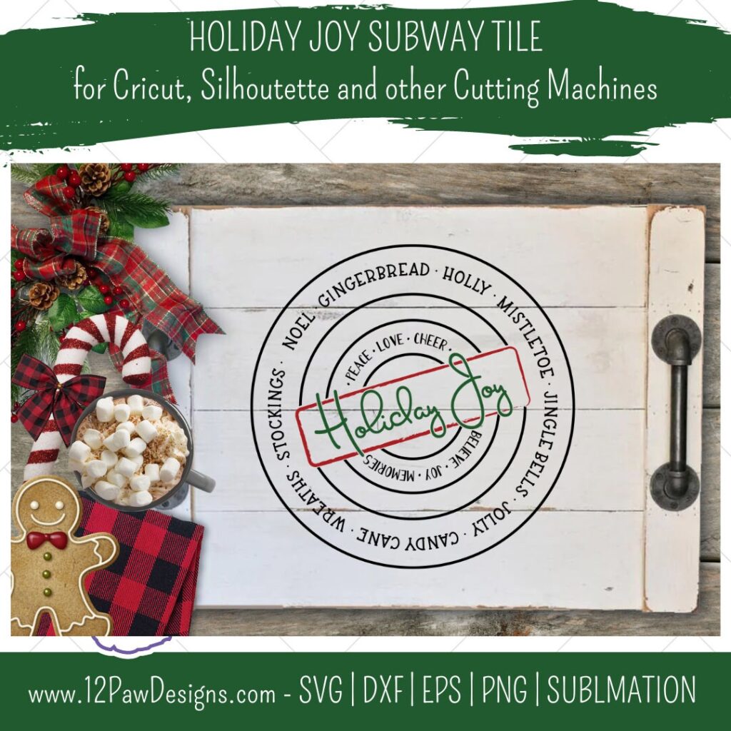 Christmas Subway Art, Holiday Joy Subway Tile, Holiday Joy, Cricut Silhouette, Svg/Dxf/Png/Eps/Sublimation, Digital Download, Cut File