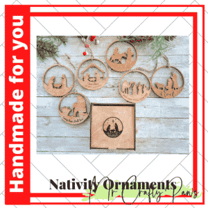 Handmade Wooden Nativity Ornament Set, Christmas Ornaments, Wood and Acrylic Ornaments, Layered Ornament, Ornament Box