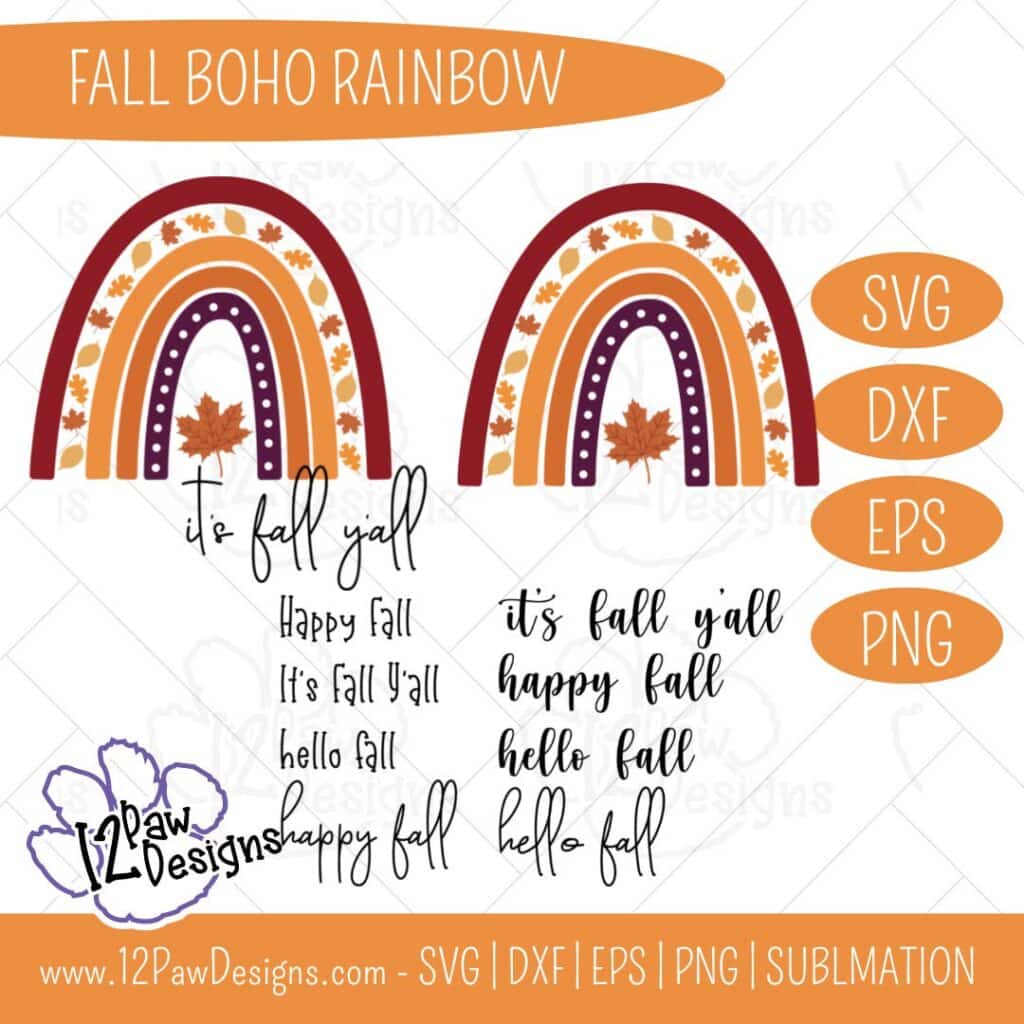 Fall Rainbow, Fall Boho Rainbow, Boho Rainbow, Fall Leaf, Cricut Silhouette, Svg/Dxf/Png/Eps/Sublimation, Digital Download, Cut File