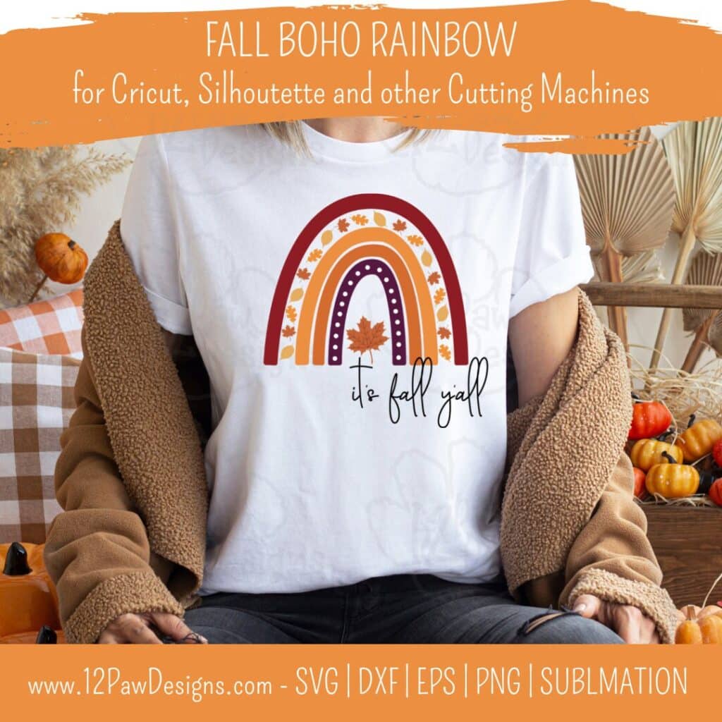 Fall Rainbow, Fall Boho Rainbow, Boho Rainbow, Fall Leaf, Cricut Silhouette, Svg/Dxf/Png/Eps/Sublimation, Digital Download, Cut File