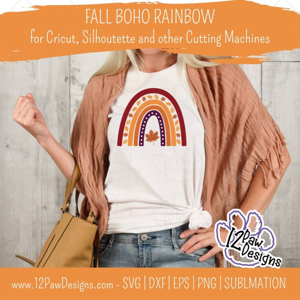 Fall Rainbow, Fall Boho Rainbow, Boho Rainbow, Fall Leaf, Cricut Silhouette, Svg/Dxf/Png/Eps/Sublimation, Digital Download, Cut File