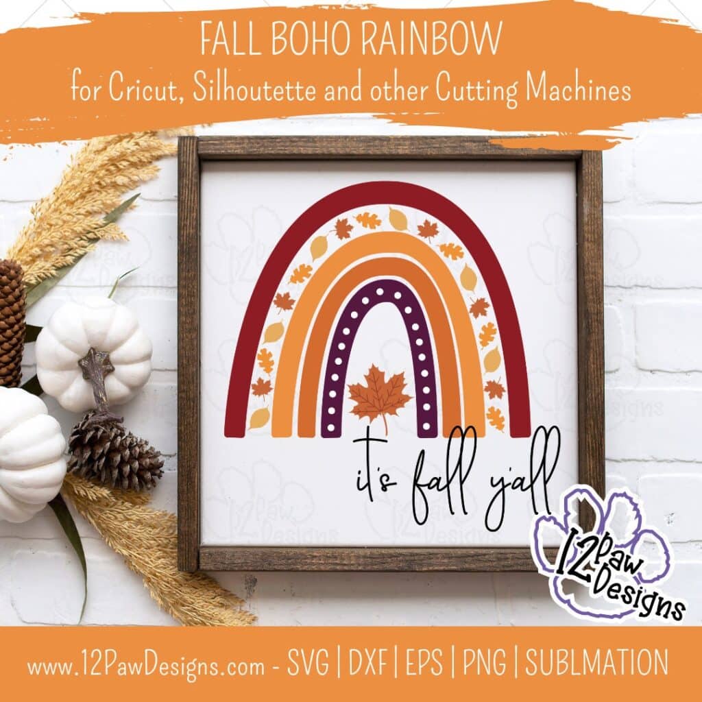 Fall Rainbow, Fall Boho Rainbow, Boho Rainbow, Fall Leaf, Cricut Silhouette, Svg/Dxf/Png/Eps/Sublimation, Digital Download, Cut File