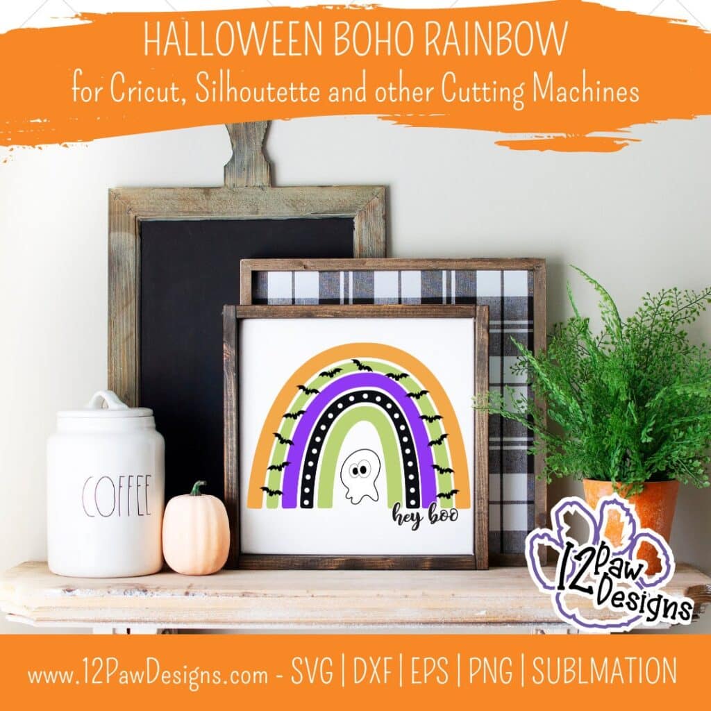 Halloween Rainbow, Halloween Boho Rainbow, Boho Rainbow, Hey Boo, Ghost, Cricut Silhouette, Svg/Png/Dxf/Eps/Sublimation, Digital Download, Cut File