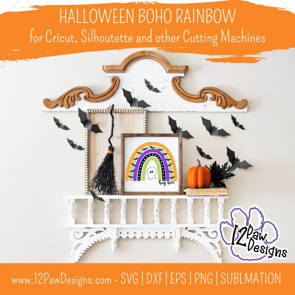 Halloween Rainbow, Halloween Boho Rainbow, Boho Rainbow, Hey Boo, Ghost, Cricut Silhouette, Svg/Png/Dxf/Eps/Sublimation, Digital Download, Cut File