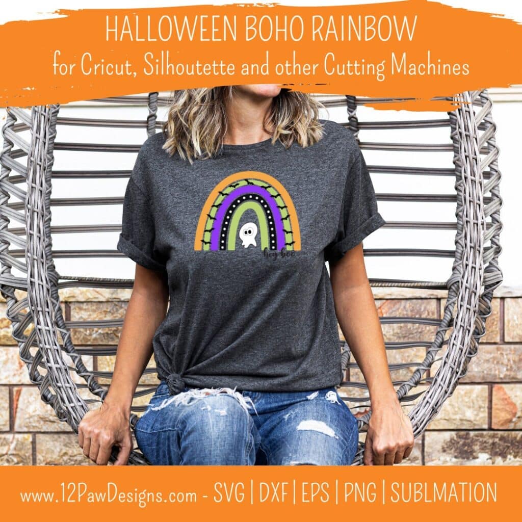 Halloween Rainbow, Halloween Boho Rainbow, Boho Rainbow, Hey Boo, Ghost, Cricut Silhouette, Svg/Png/Dxf/Eps/Sublimation, Digital Download, Cut File