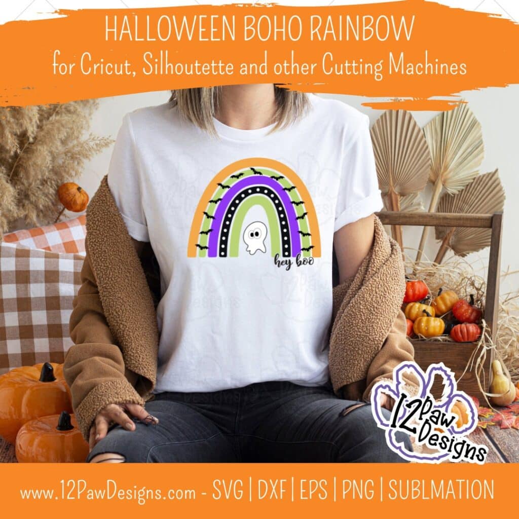 Halloween Rainbow, Halloween Boho Rainbow, Boho Rainbow, Hey Boo, Ghost, Cricut Silhouette, Svg/Png/Dxf/Eps/Sublimation, Digital Download, Cut File