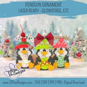 Penguin Ornament, Penguin Christmas Ornament, Penguin SVG, Christmas Ornament, Glowforge, Laser Ready, Svg/Dxf/Png/Pdf, Digital, Cut File