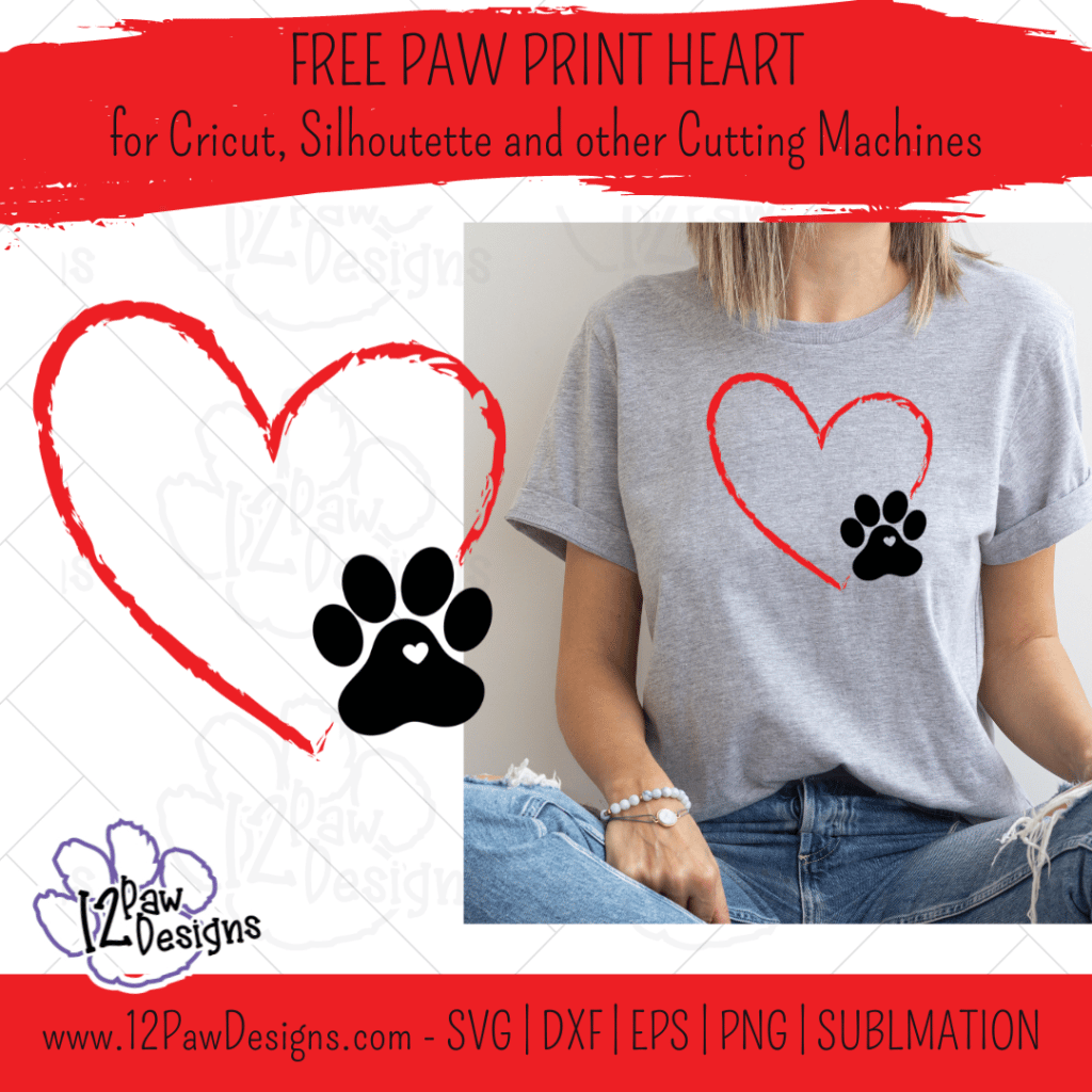 Paw Print Heart, Pet Memorial, Paw Love, Heart Dog Paw, Cricut, Silhouette, Svg/Png/Dxf/Eps/Sublimation, Digital Download, Cut File
