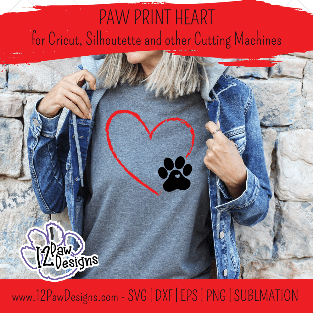 Paw Print Heart, Pet Memorial, Paw Love, Heart Dog Paw, Cricut, Silhouette, Svg/Png/Dxf/Eps/Sublimation, Digital Download, Cut File