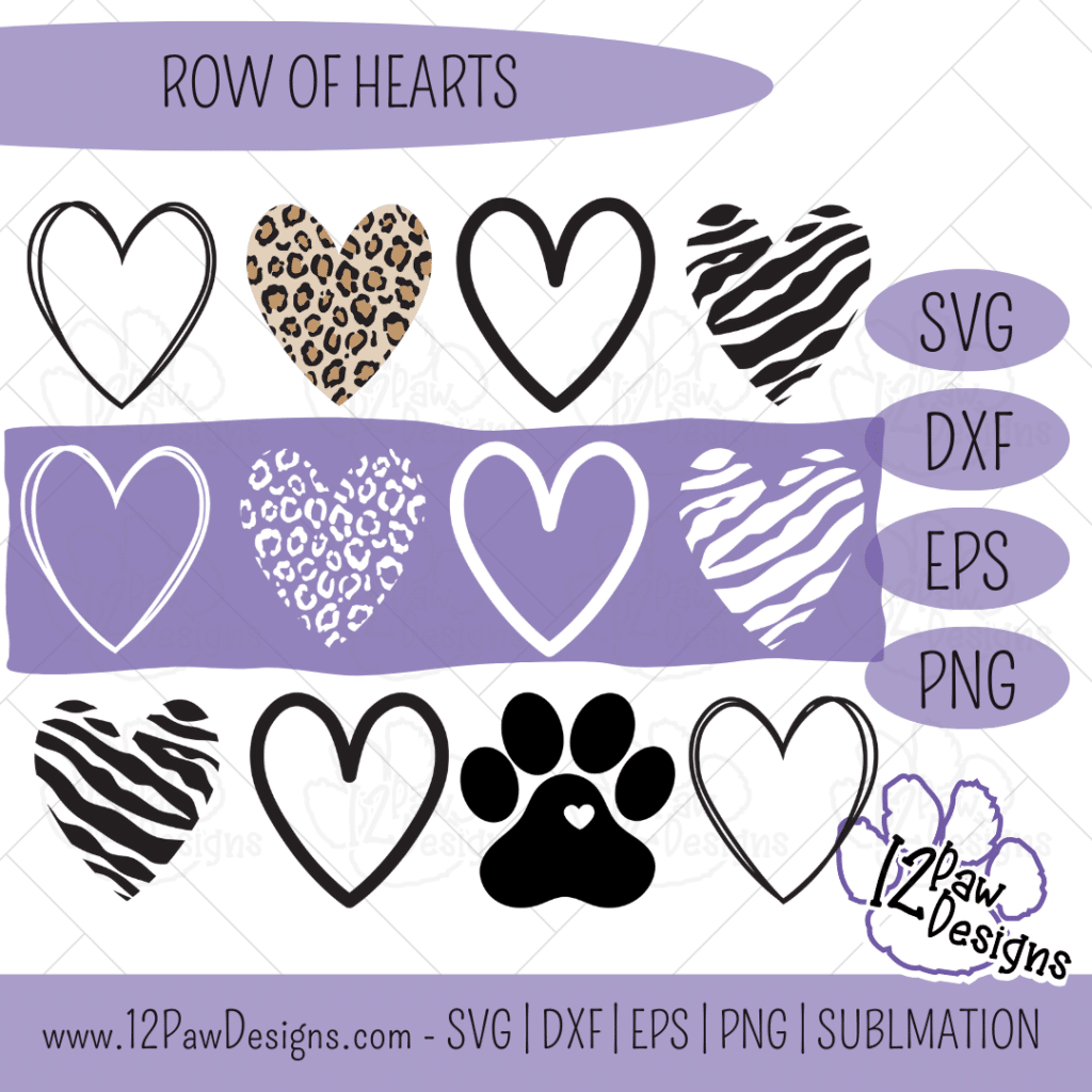 Row of Hearts, Valentine’s Day, Boho Hearts, Valentine Heart, Cricut, Silhouette, Svg/Png/Dxf/Eps/Sublimation, Digital Download, Cut File