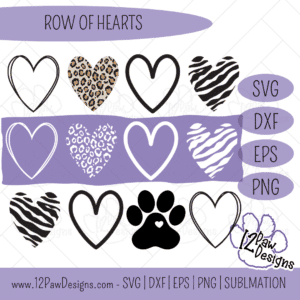 Row of Hearts, Valentine’s Day, Boho Hearts, Valentine Heart, Cricut, Silhouette, Svg/Png/Dxf/Eps/Sublimation, Digital Download, Cut File