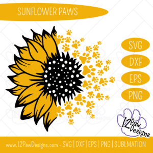 Sunflower Paws, Sunflower Dog Paw, Sunflower Mom, Paw Print, Pet, Cricut, Silhouette, Svg/Png/Dxf/Eps/Sublimation, Digital Download, Cut File