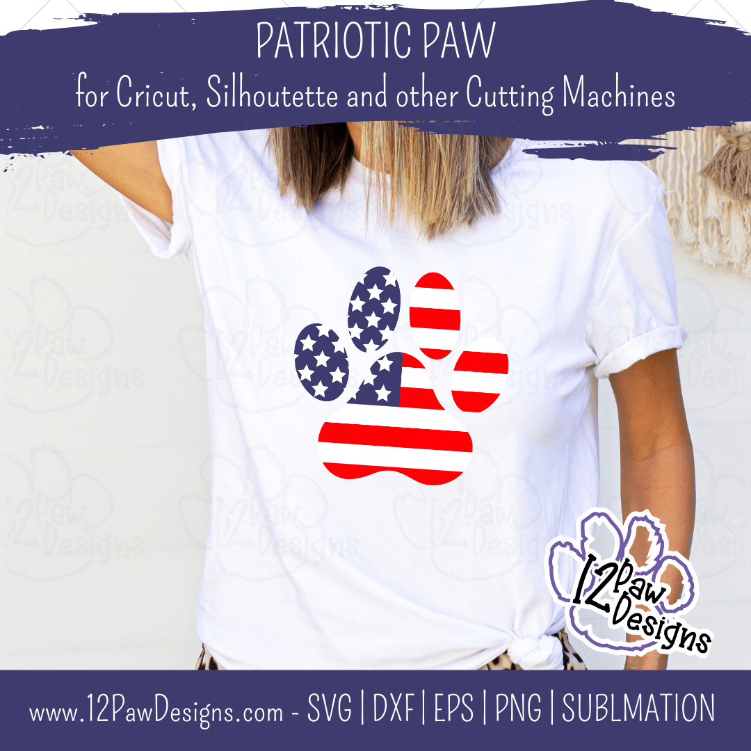 12PD Patriotic Paw 1 - 12 Paw Designs Patriotic Paw, American Flag Paw, Paw Print, 4th of July, Cricut, Silhouette, Sublimation, Svg/Dxf/Png/Eps, Digital Download, Cut File