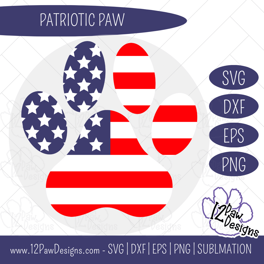 12PD Patriotic Paw 3 - 12 Paw Designs Patriotic Paw, American Flag Paw, Paw Print, 4th of July, Cricut, Silhouette, Sublimation, Svg/Dxf/Png/Eps, Digital Download, Cut File