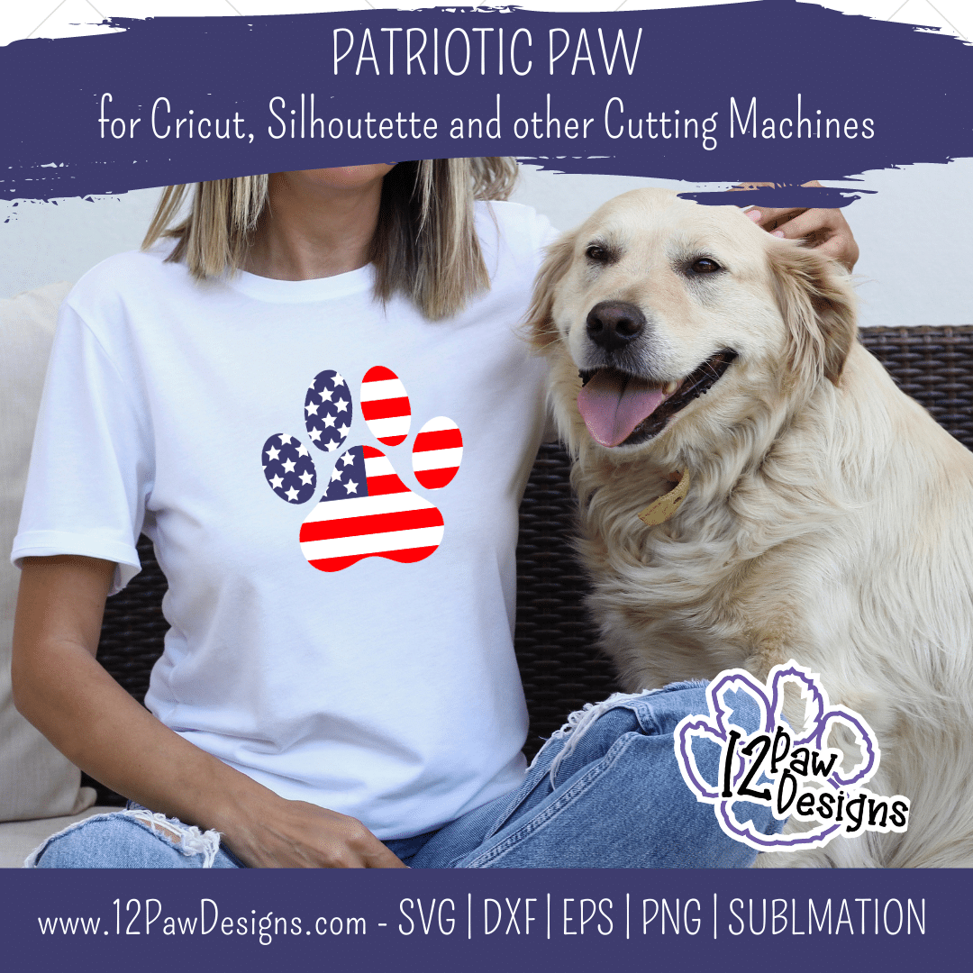 12PD Patriotic Paw 4 - 12 Paw Designs Patriotic Paw, American Flag Paw, Paw Print, 4th of July, Cricut, Silhouette, Sublimation, Svg/Dxf/Png/Eps, Digital Download, Cut File