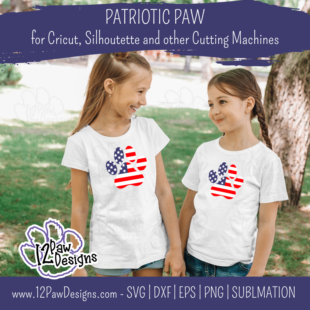 12PD Patriotic Paw 5 - 12 Paw Designs Patriotic Paw, American Flag Paw, Paw Print, 4th of July, Cricut, Silhouette, Sublimation, Svg/Dxf/Png/Eps, Digital Download, Cut File