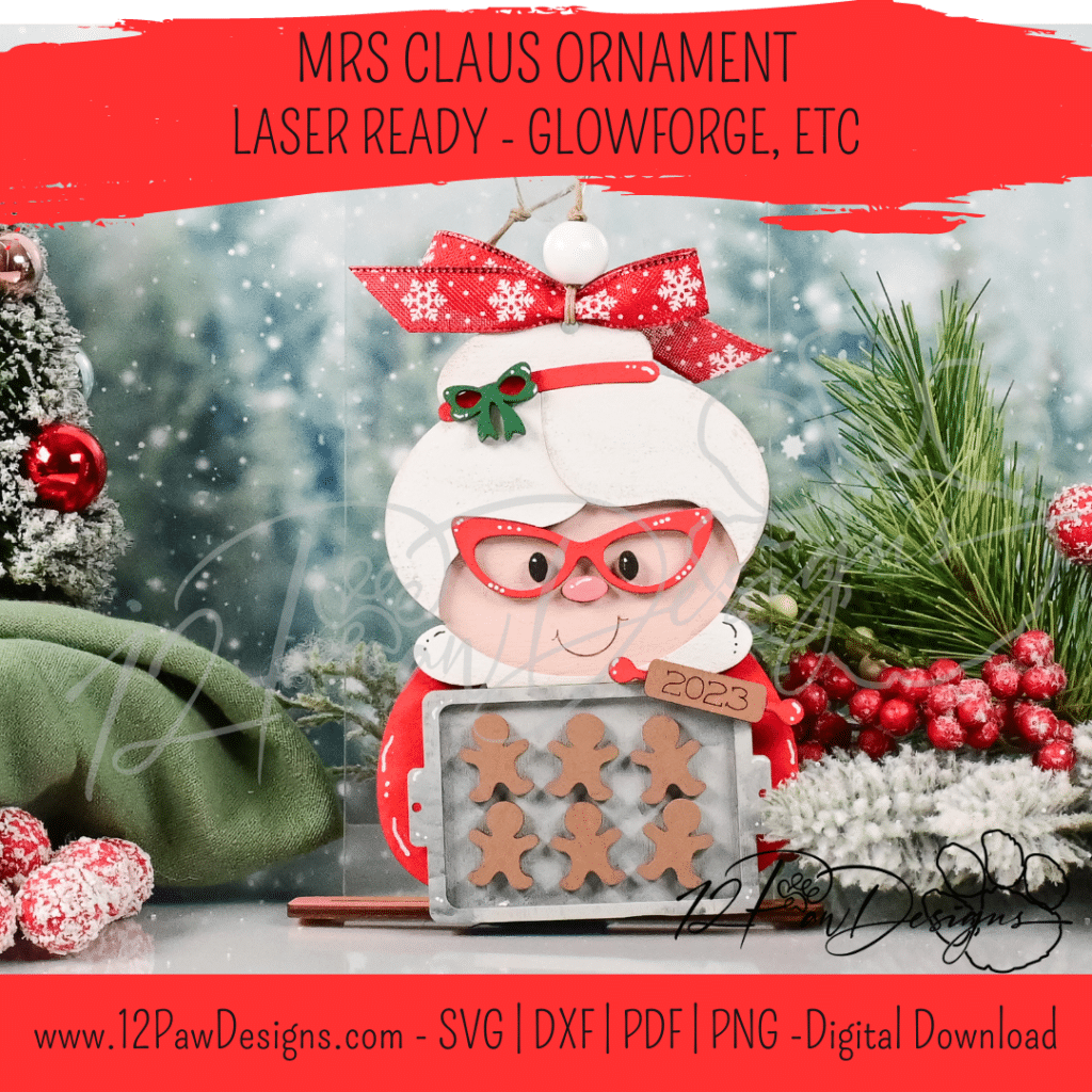 Mrs Claus Ornament, Christmas Ornament, Mrs Claus, Mrs Claus Baker, Glowforge, Laser, Svg/Pdf, Digital, Cut File