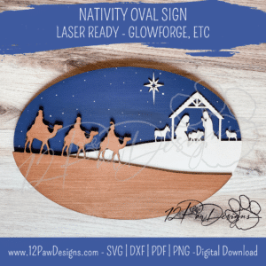 Nativity Oval Sign, Christmas Decor, Nativity Door, Nativity Wall, Wall/Door, Glowforge, Laser, Svg/Pdf, Digital, Cut File