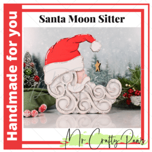 Handmade Santa Moon Sitter, Santa Moon, Santa, Christmas Decor, Santa, Santa Moon Shelf Sitter, Hand Painted