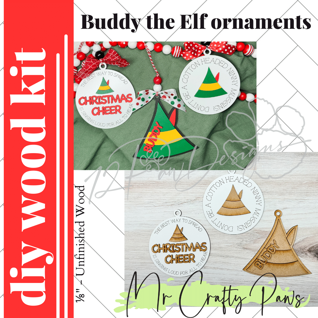 12PD Buddy the Elf ornaments-DIY Wood 1 - 12 Paw Designs 12PD Buddy the Elf ornaments-DIY Wood