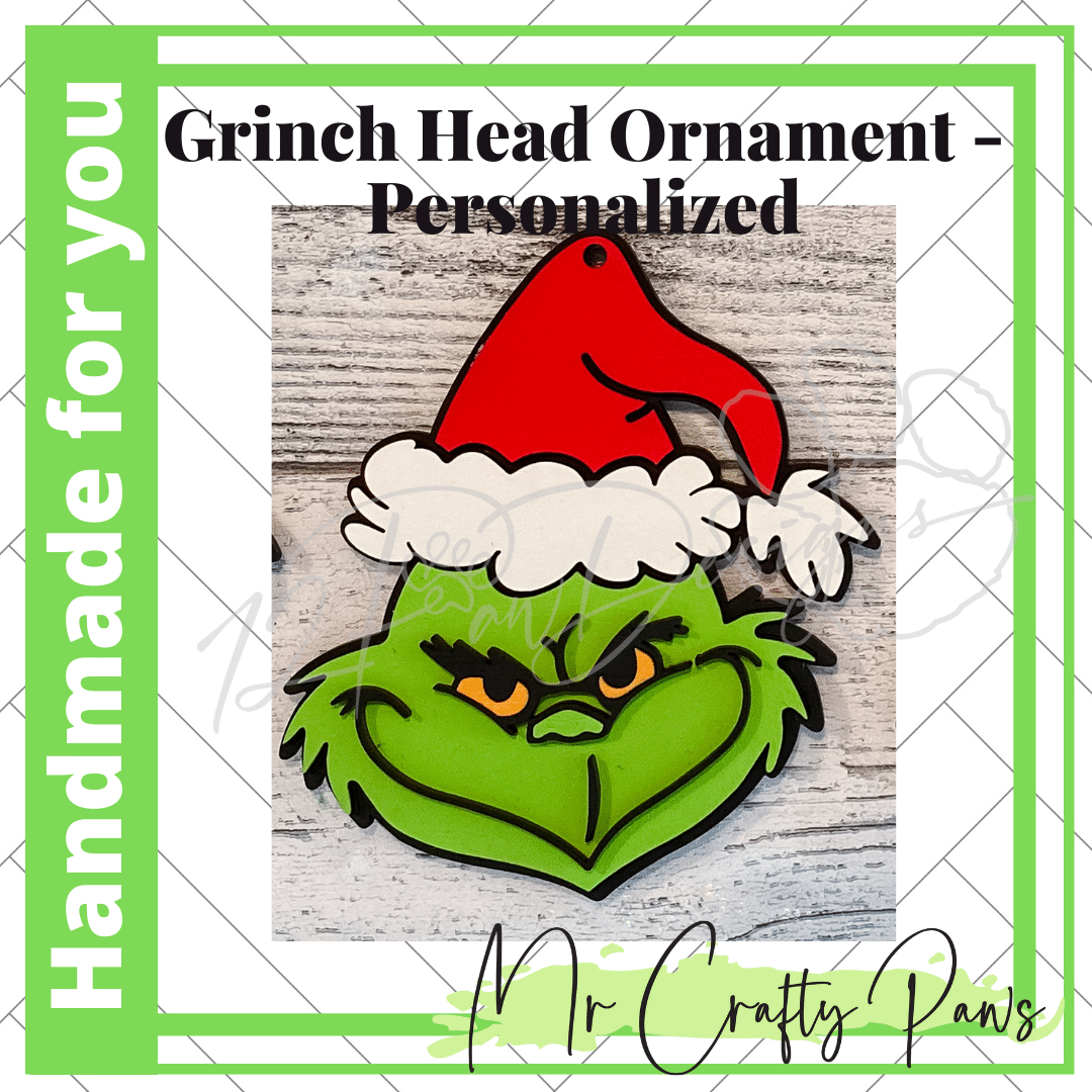 12PD Grinch Head Ornament -Personalized-Handmade 2 - 12 Paw Designs 12PD Grinch Head Ornament -Personalized-Handmade